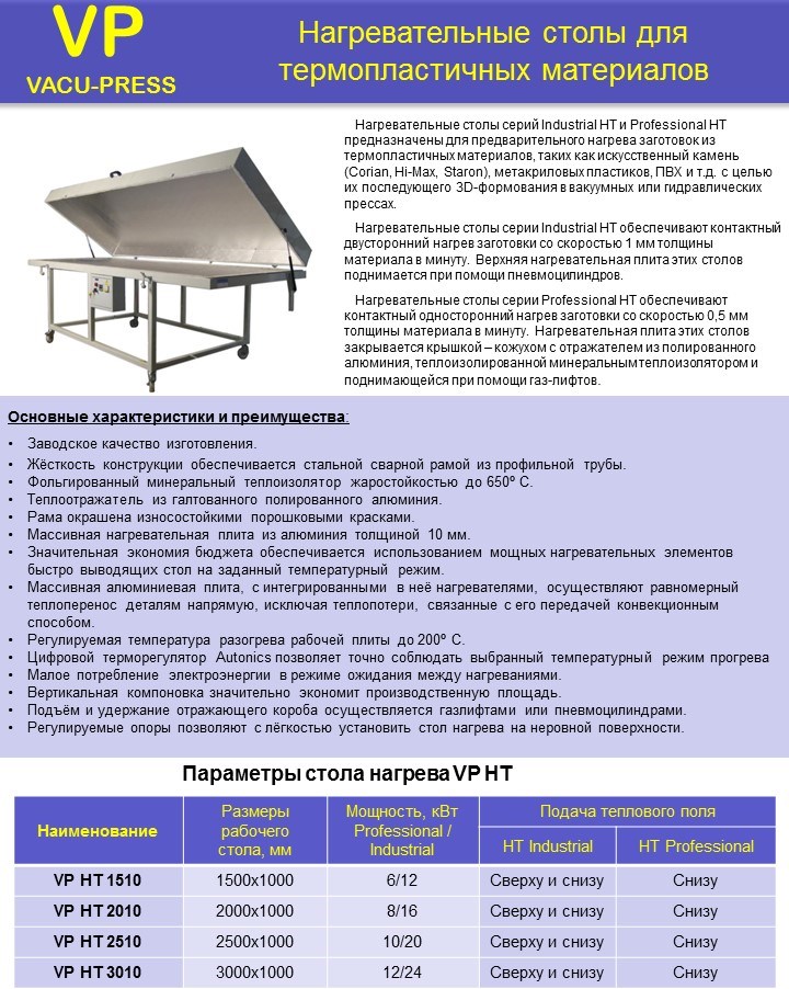 Нагревательные столы для термопластичных материалов VP HT
